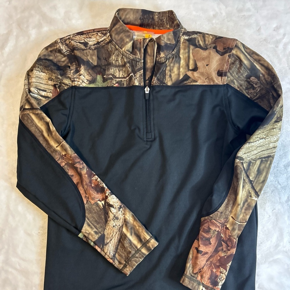 Men’s Camo quarter zip performance pullover hunting foshing long sleeve black S